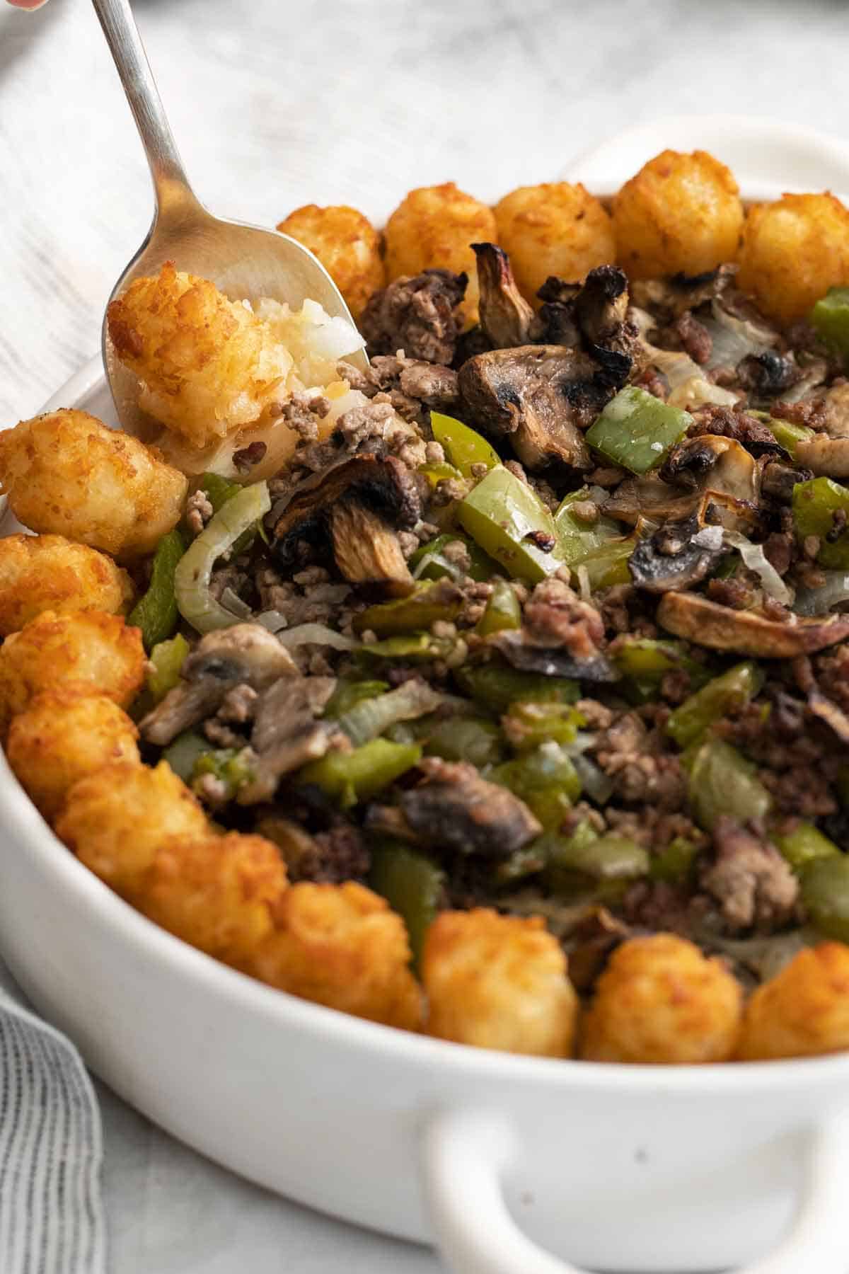 Philly Cheesesteak Casserole with Tots
