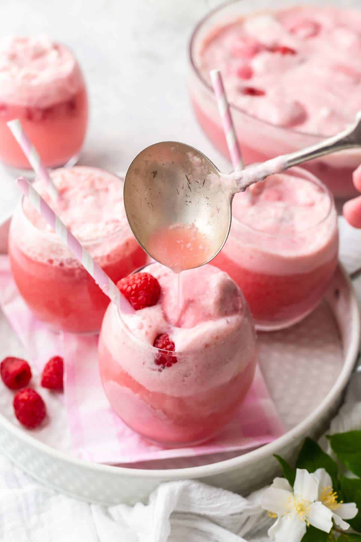Pink Raspberry Punch with froth