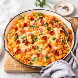 Pizza Mac and Cheese Casserole with Mini Pepperoni