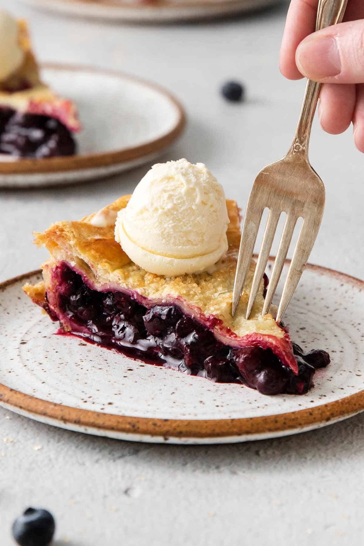 Puff Pastry Blueberry Pie topped with vanilla ice cream