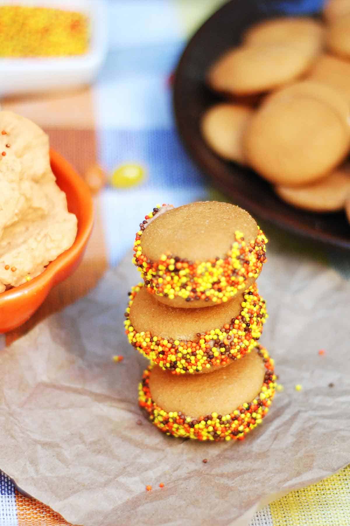 Pumpkin Dip Cookie Sandwiches, Stacked