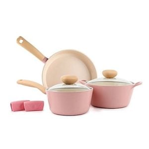 Neoflame Retro Nonstick Ceramic 5-Piece Cookware Set in Pink 