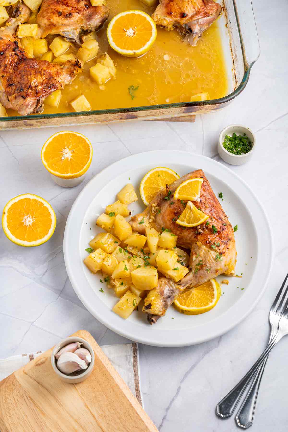 Orange Roasted Chicken Quarters and Potatoes