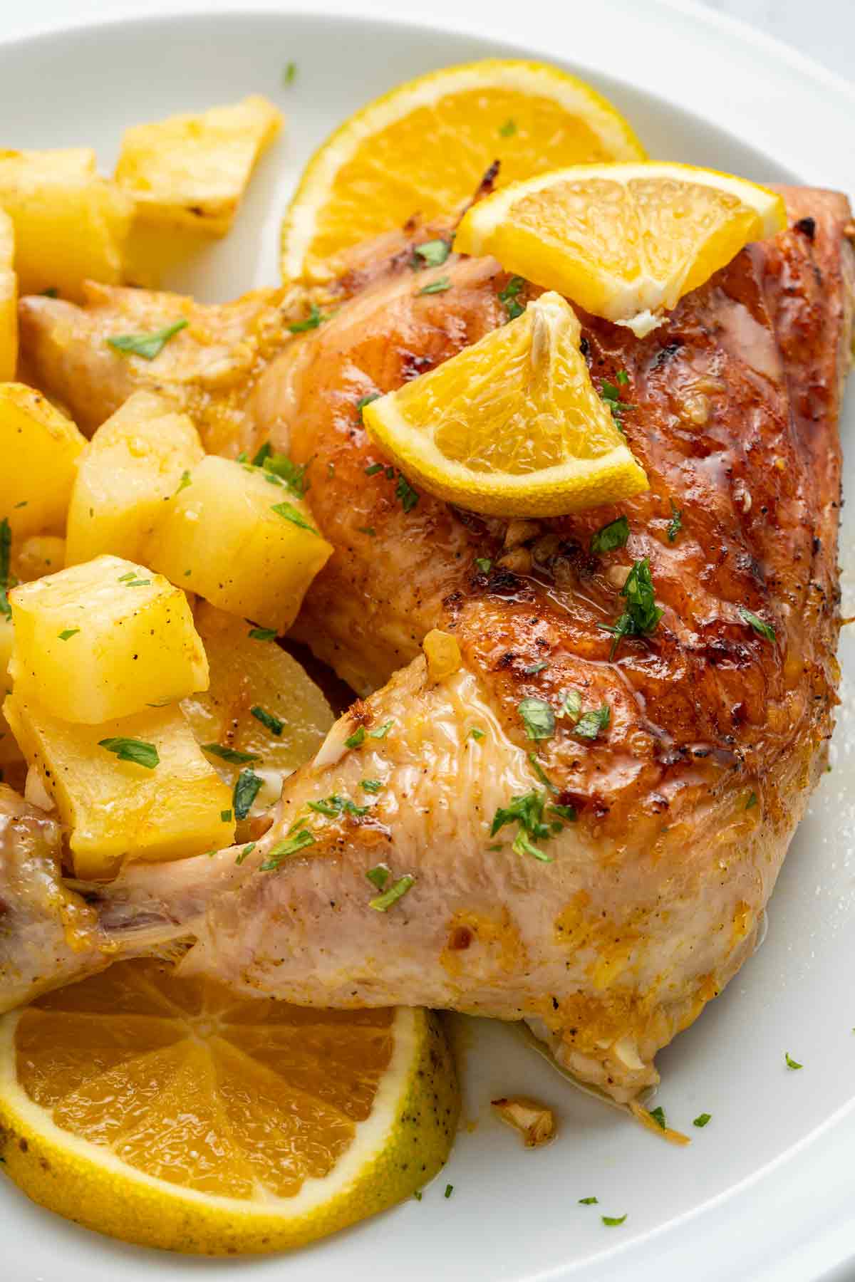 Oven Baked Orange Chicken Quarters with Potatoes