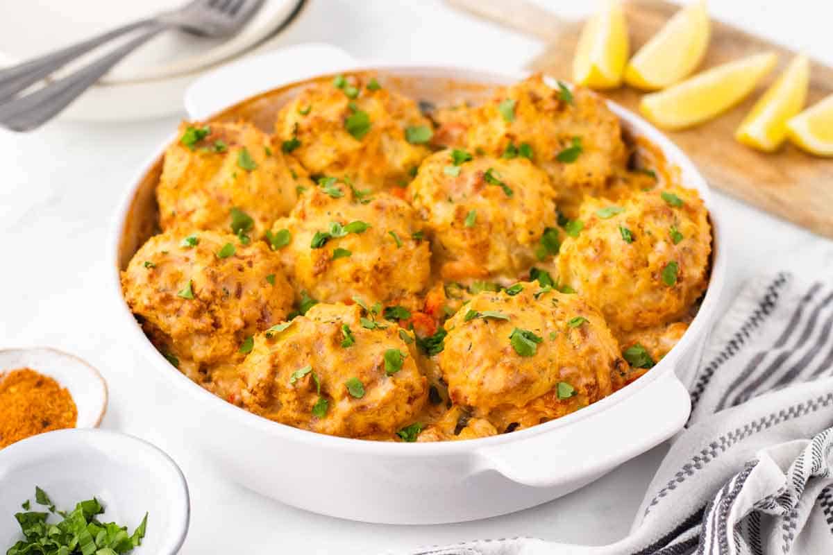 Seafood Casserole with Cheddar Bay Biscruits