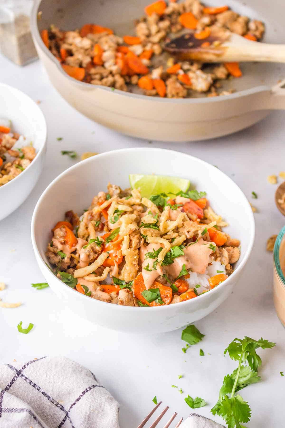 Sesame-Ginger Pork Bowl with Sriracha Mayo