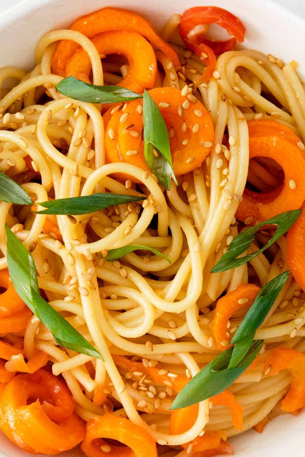 Cold Sesame Noodle Salad with Carrots and Sesame Seeds