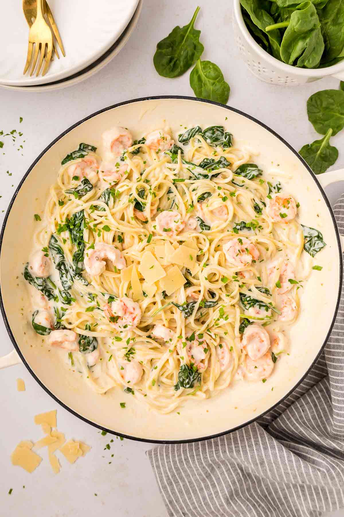 Shrimp Florentine with Shaved Parmesan Cheese
