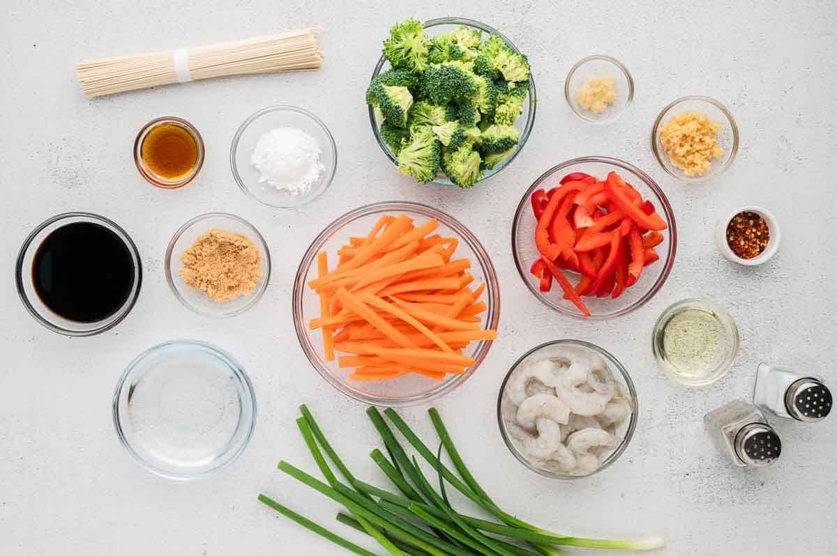 Shrimp and Vegetable Lo Mein Ingredients