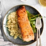 Pan-seared Salmon with Rice and Salad