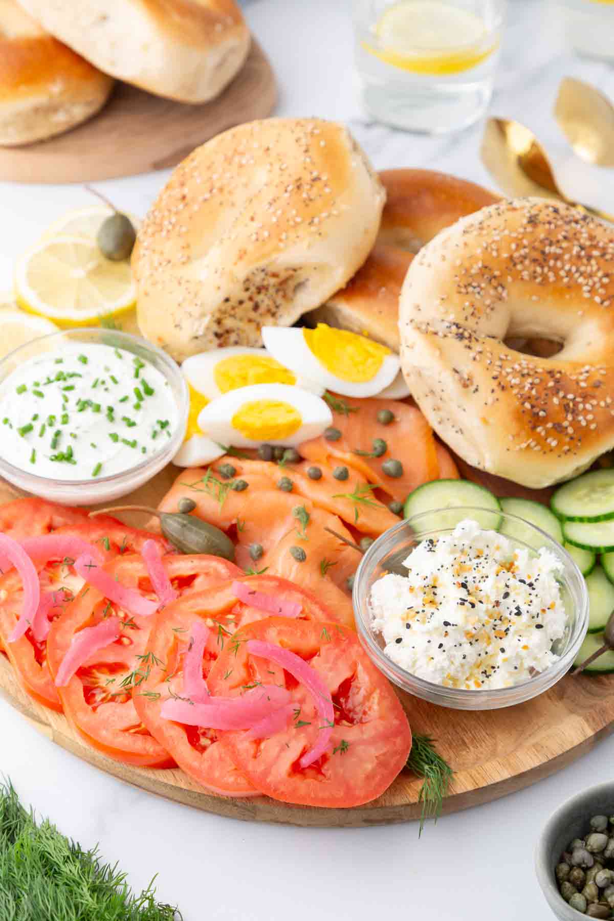 Bagel Charcuterie Board with Smoked Salmon (lox)
