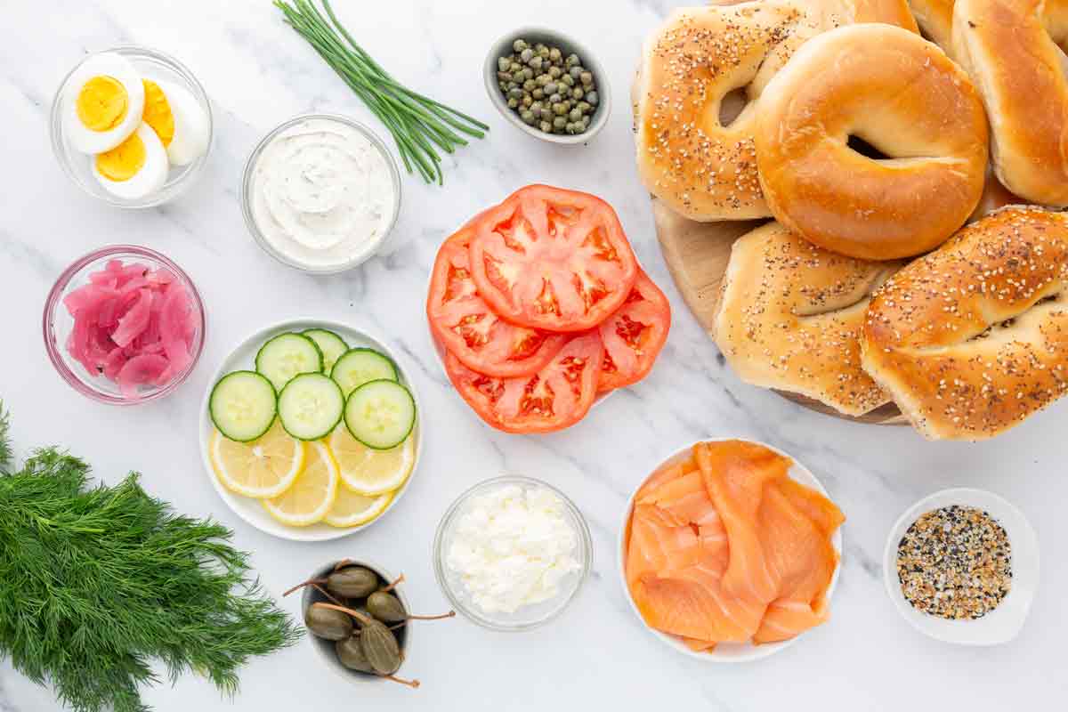 Smoked Salmon Bagel Board Ingredients