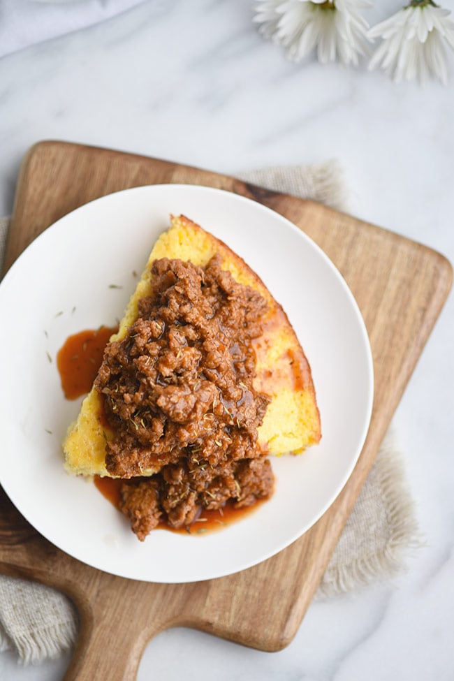 Southern Barbecue Pork-Topped Cornbread Pie