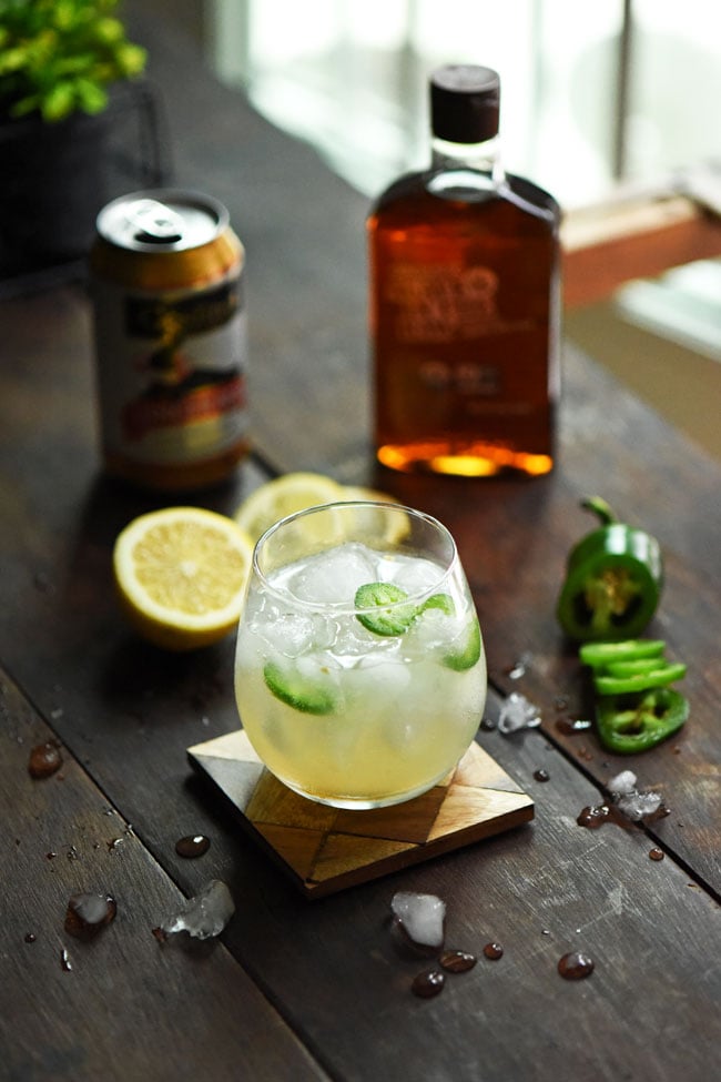 Spicy Mule with ginger beer, lime, agave nectar and jalapeno