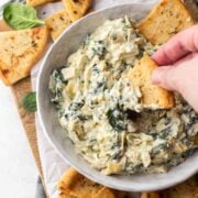Spinach Artichoke Dip with Baked Pita Chips