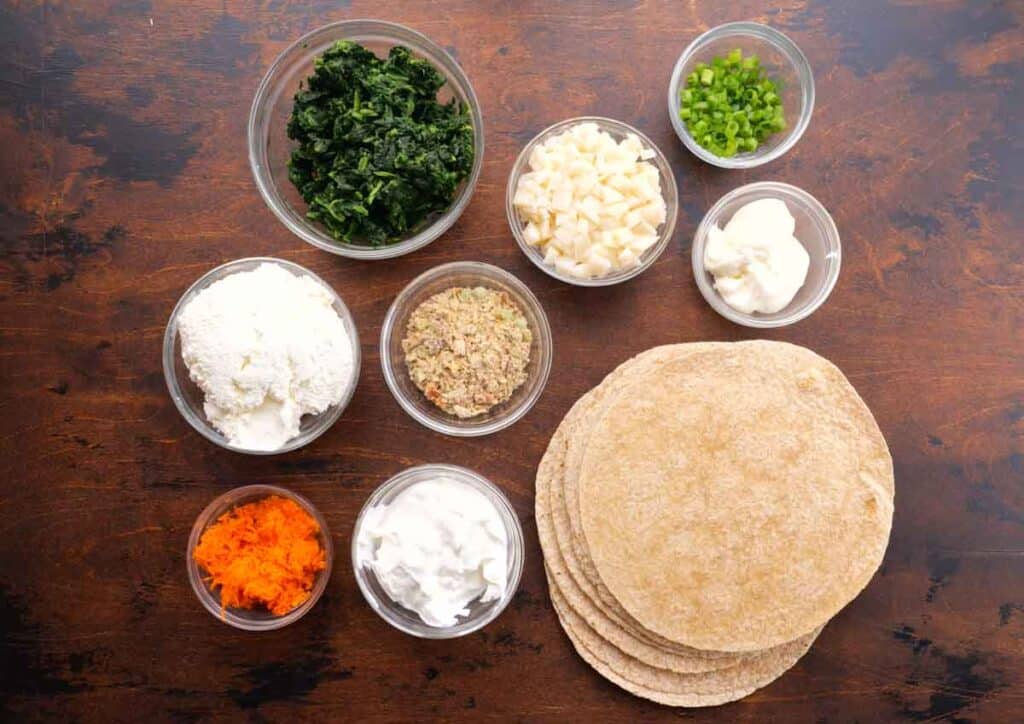 Ingredients to Make Spinach Dip Pinwheels 