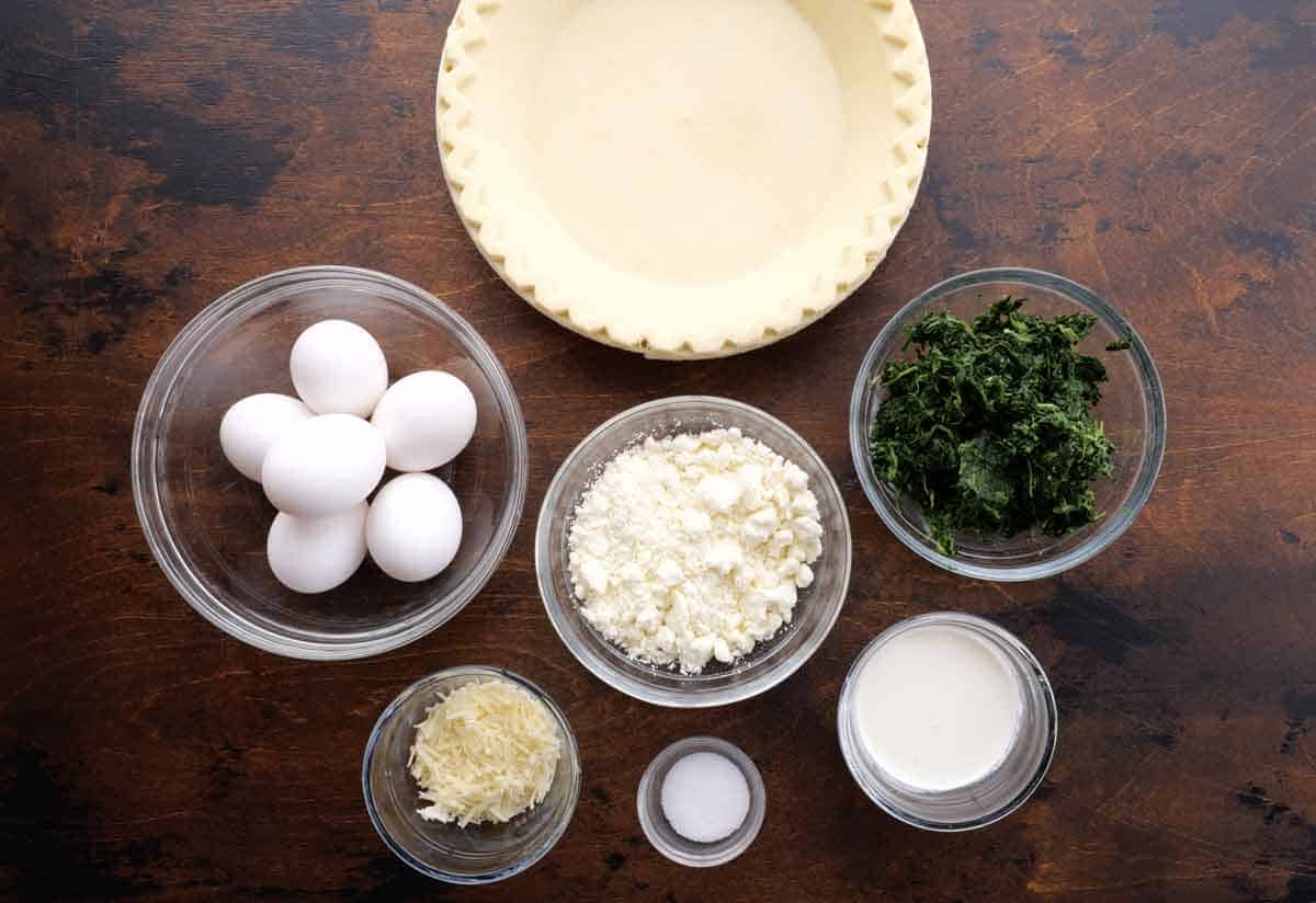 Ingredients for Spinach Feta Souffle Quiche