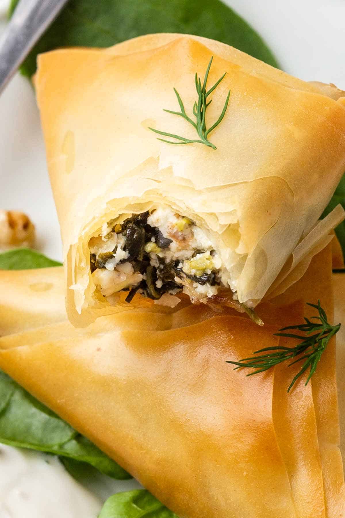 Spanakopita Triangles with Tzatziki Sauce