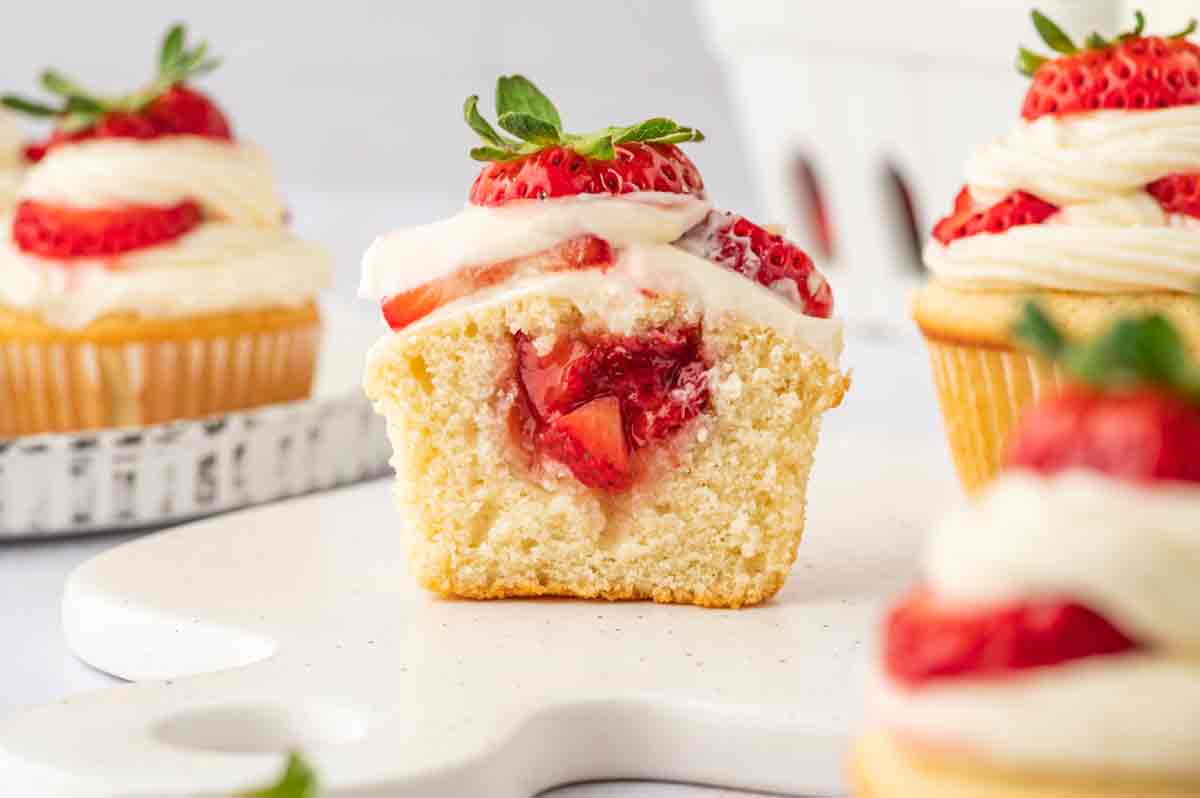 Strawberry-filled Cupcakes with Cream Cheese Buttercream Frosting