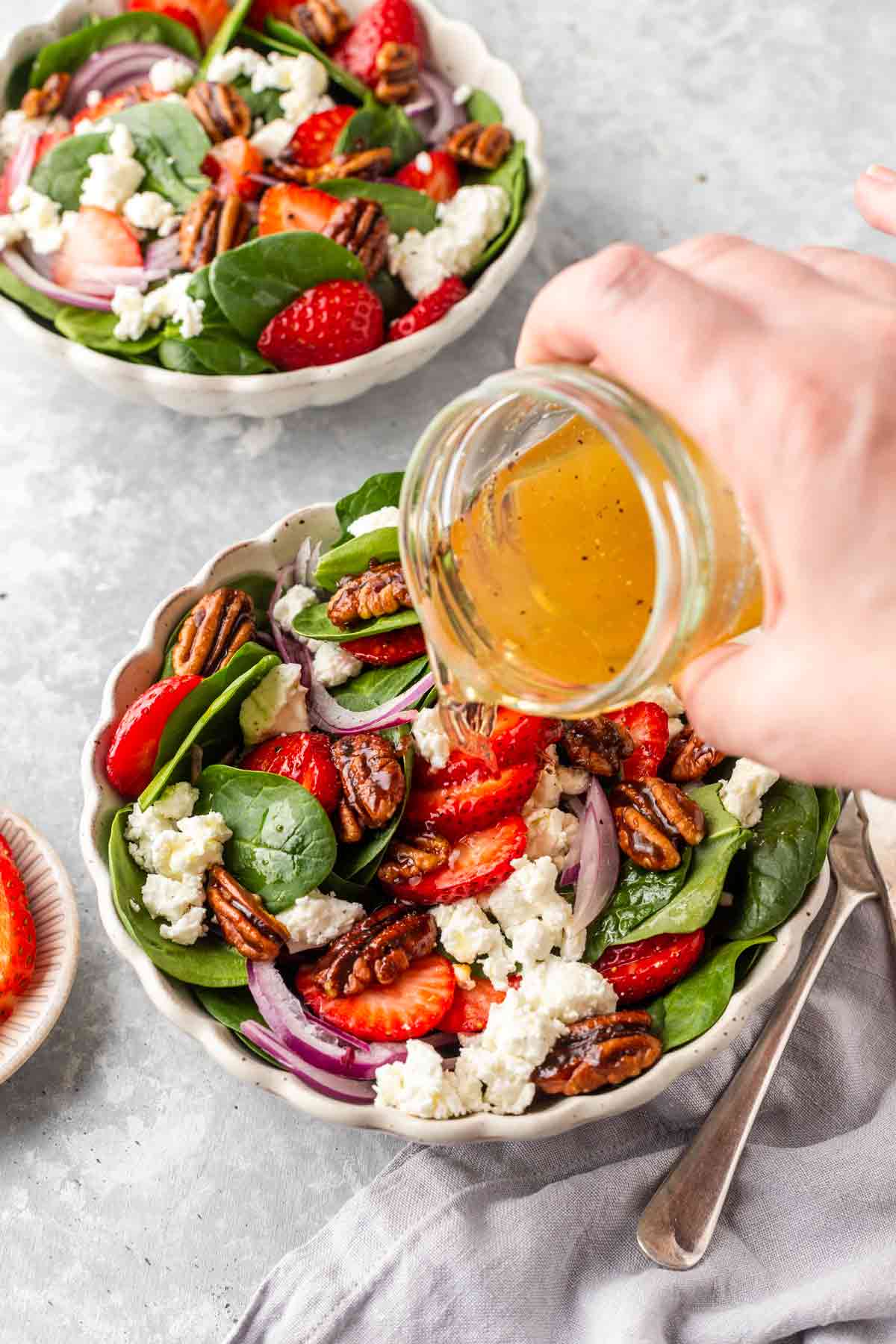 Strawberry Pecan Spinach Salad with Maple Dressing