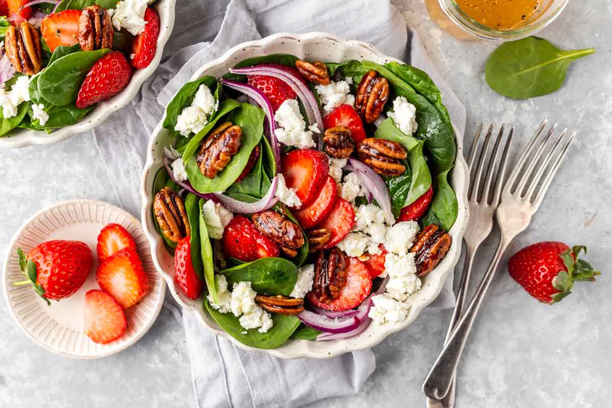 Strawberry Pecan Spinach Salad with Feta