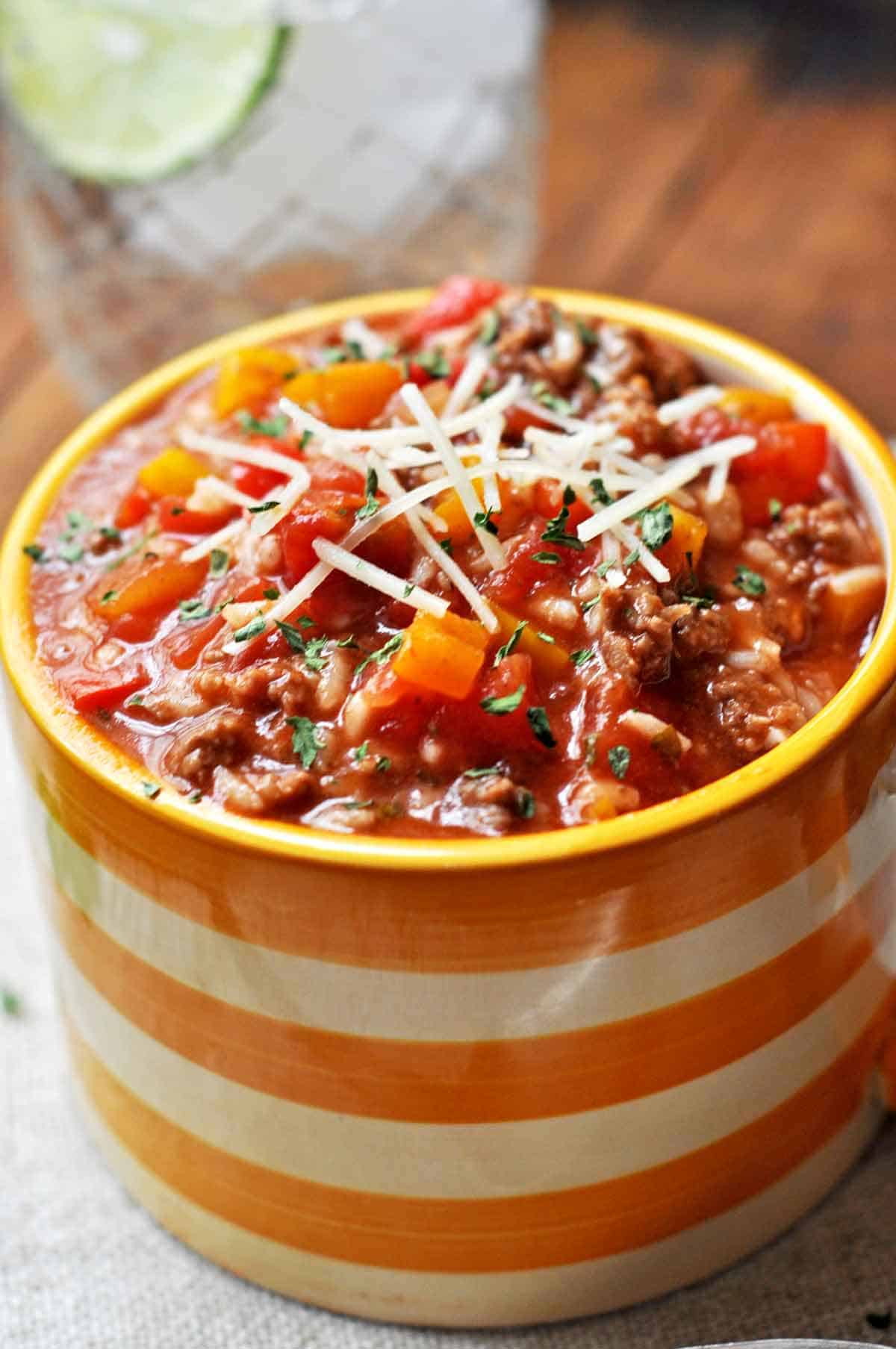 Stuffed Pepper Soup with Parmesan Cheese