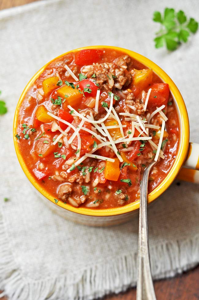 Stuffed Pepper Soup with Parmesan Cheese