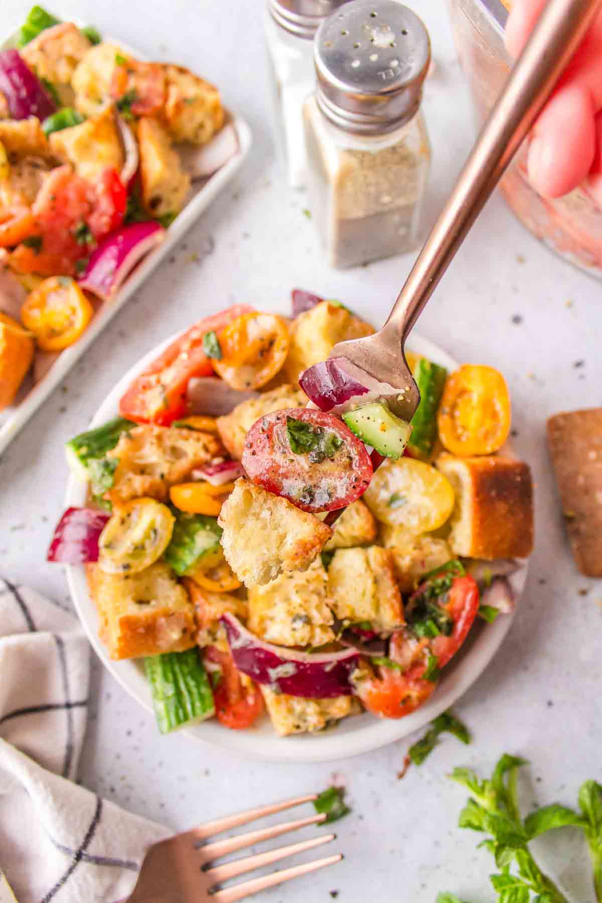 Summer Panzanella Salad with Basil Vinaigrette