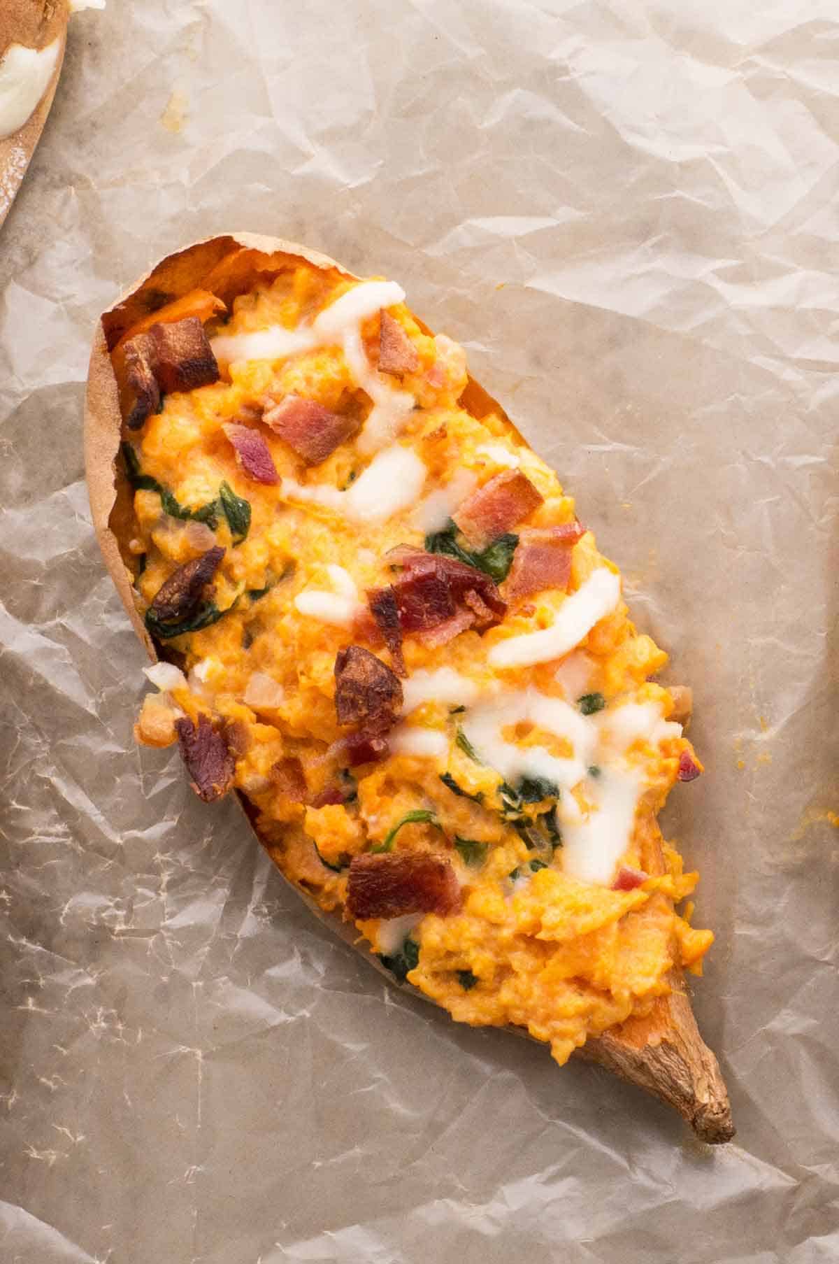 Spinach Stuffed Sweet Potato Skins