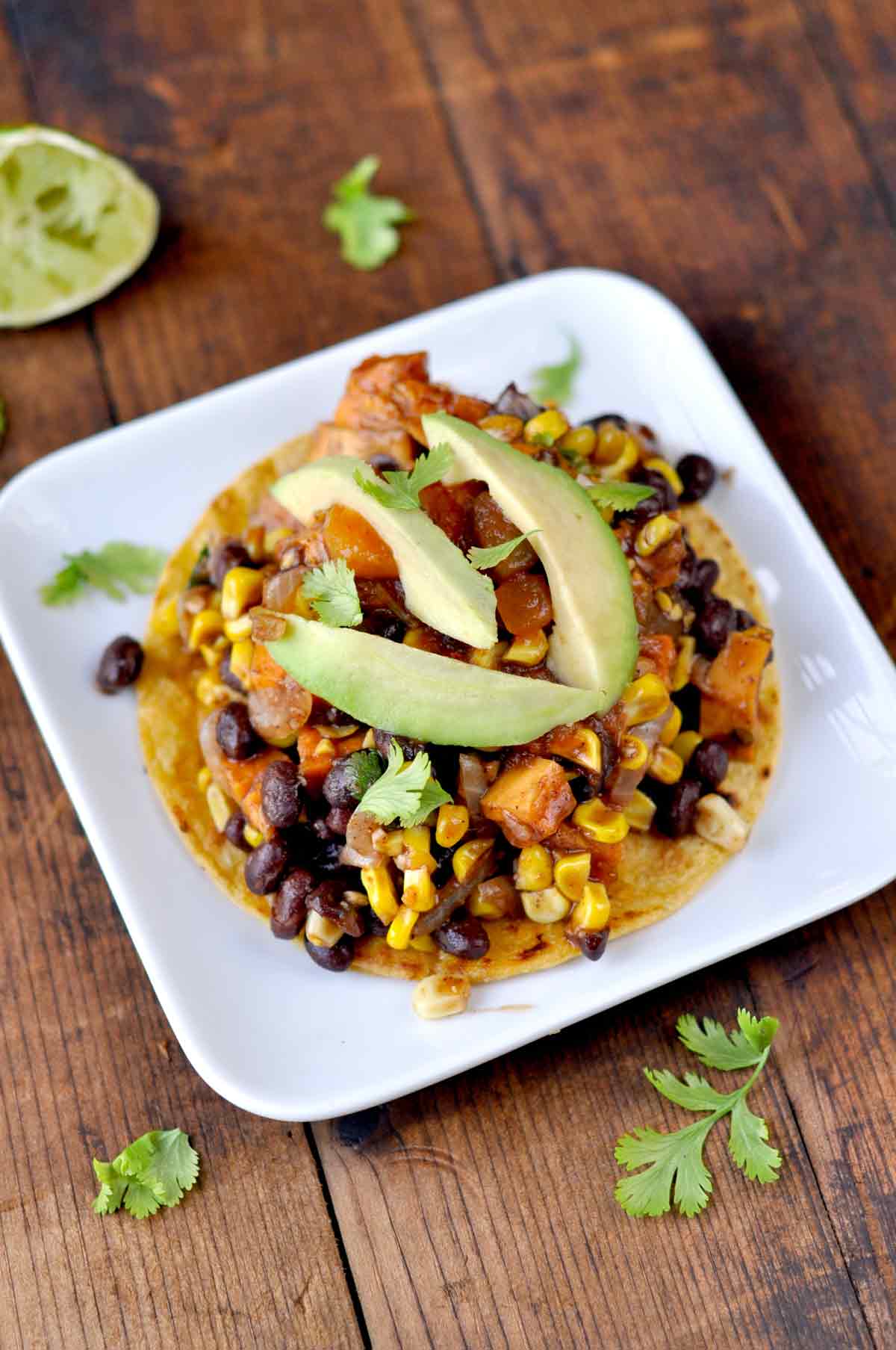 Black Bean and Sweet Potato Tostada