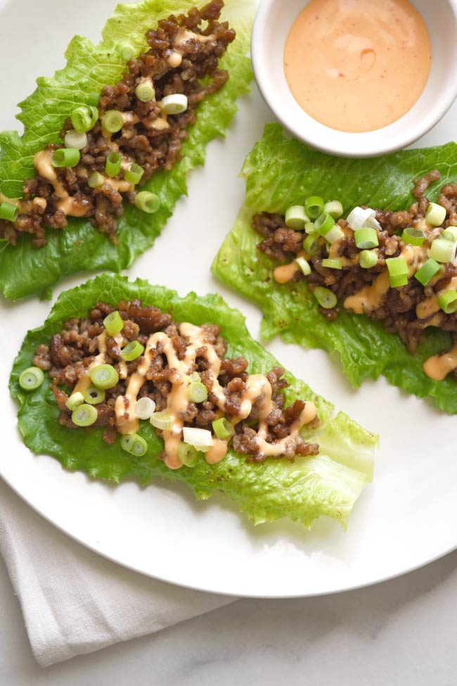 Plate of Teriyaki Chicken Lettuce Wraps