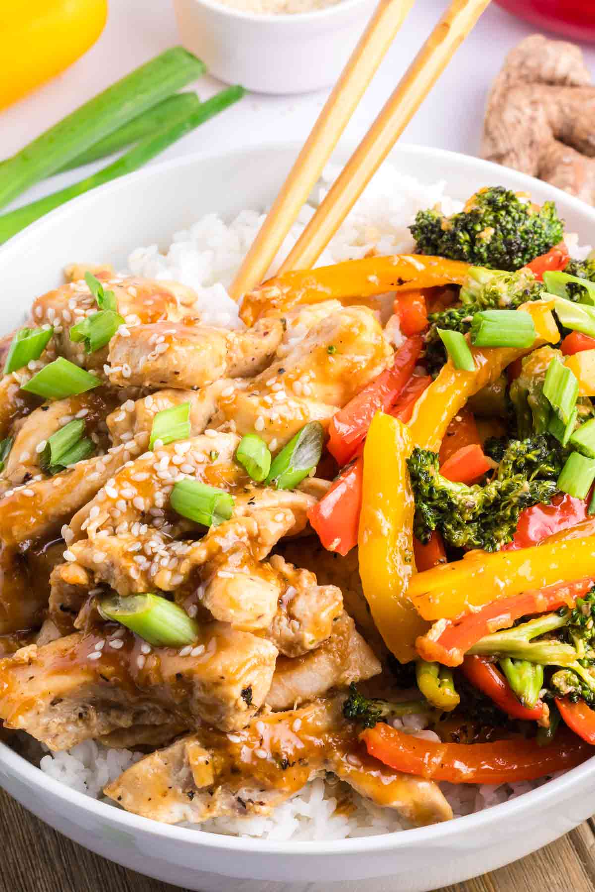 Teriyaki Chicken Peppers and Rice Bowl