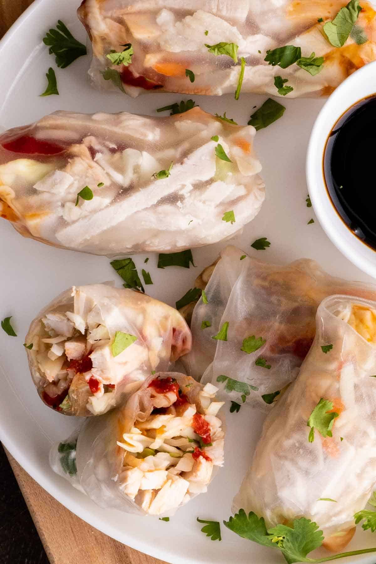 Thai Chicken Spring Rolls with Soy Sauce