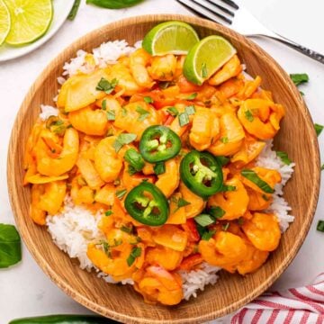 Thai Coconut Shrimp Curry served over white rice