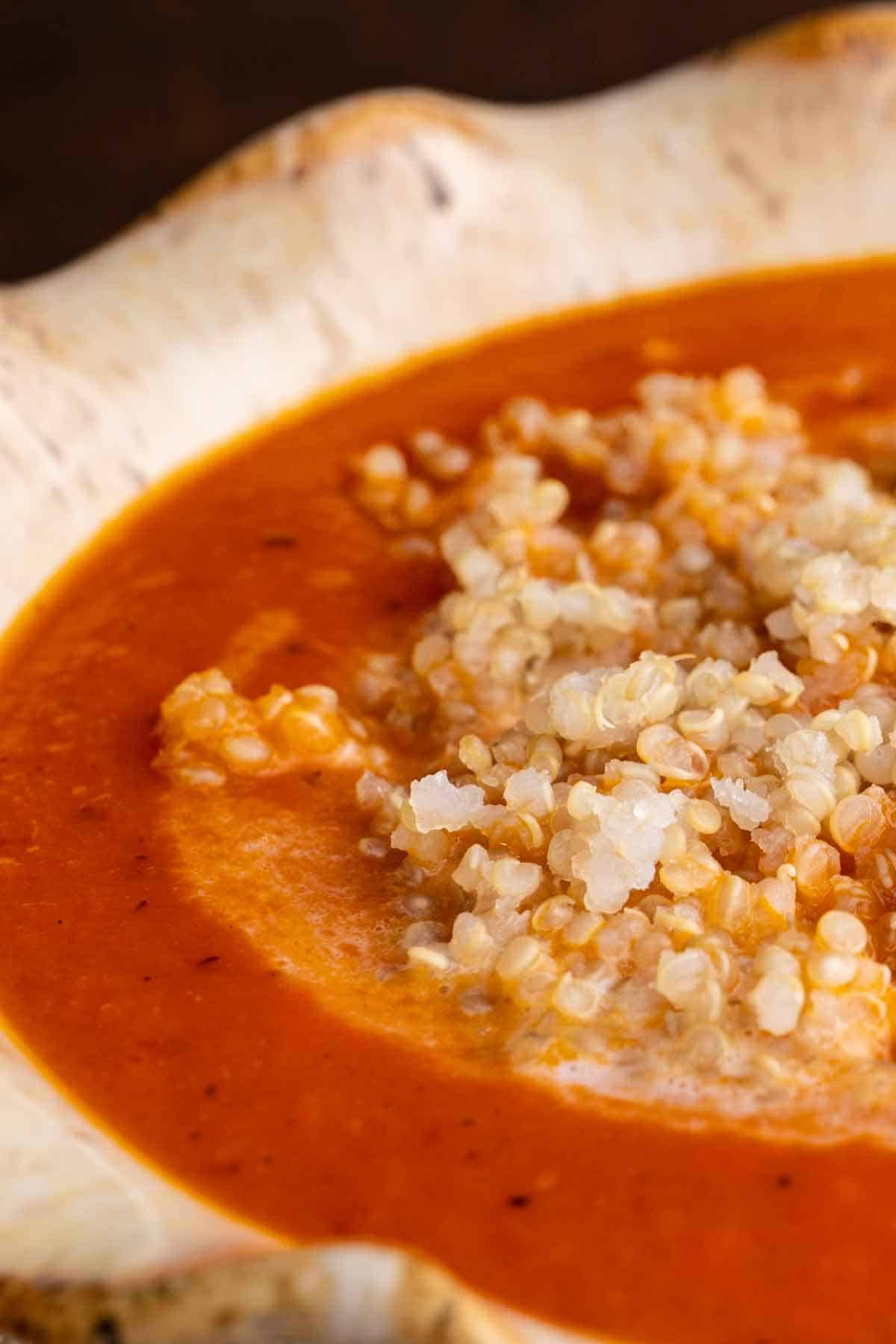 Creamy Thai Roasted Red Pepper Soup with Quinoa