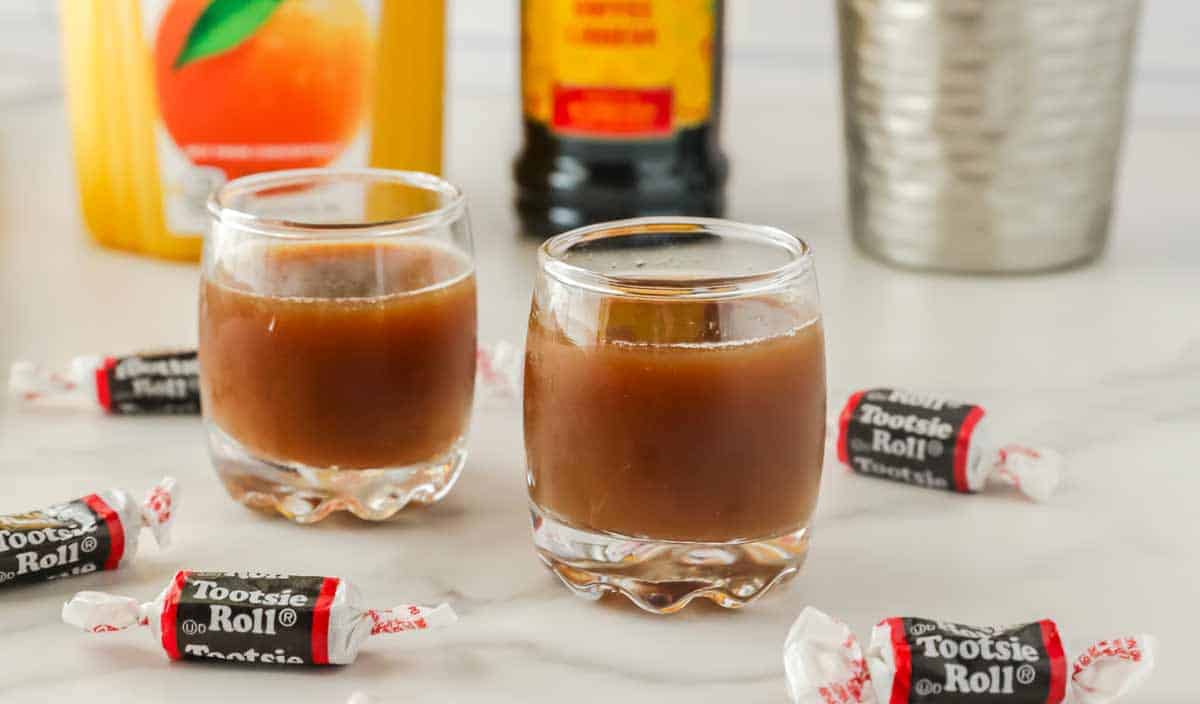 Tootsie Roll Shot, made with Kahlua and Orange Juice