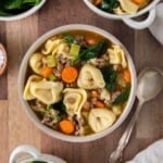 Serving of Tortellini Soup with Spoon