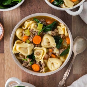 Serving of Tortellini Soup with Spoon