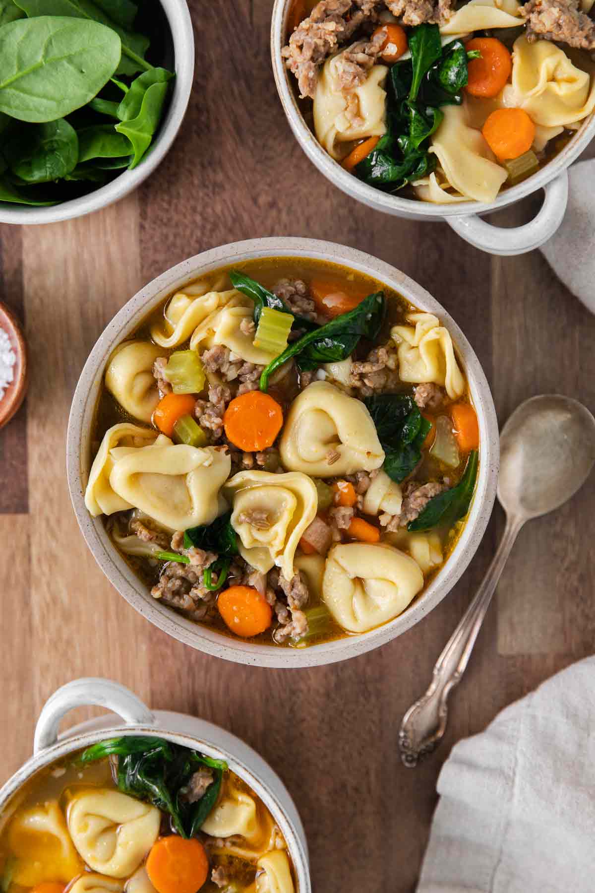 Serving of Tortellini Soup with Spoon