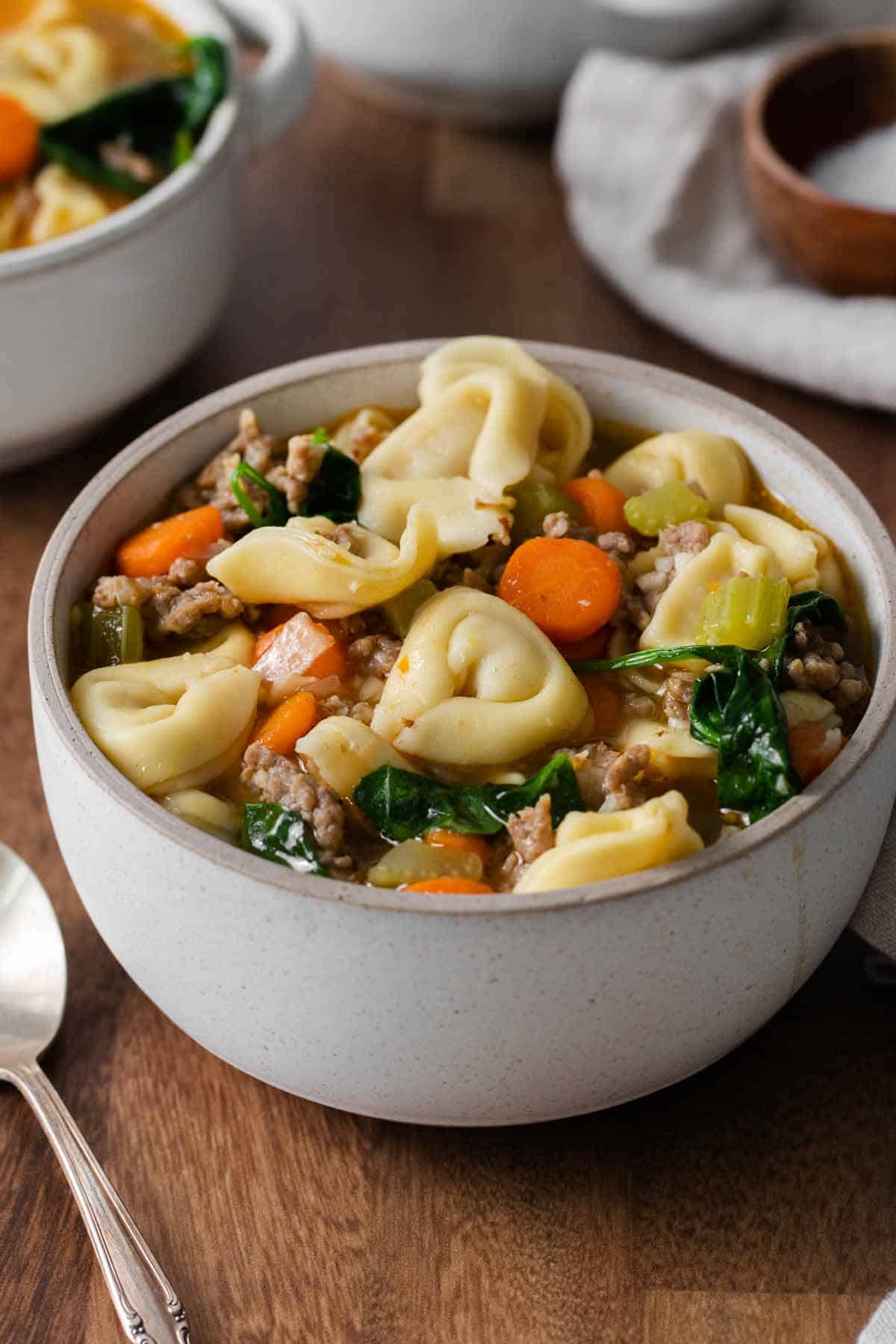 Tortellini Soup in Bowl