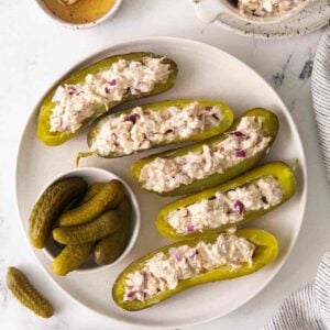 Tuna Salad Pickle Boats on Tray