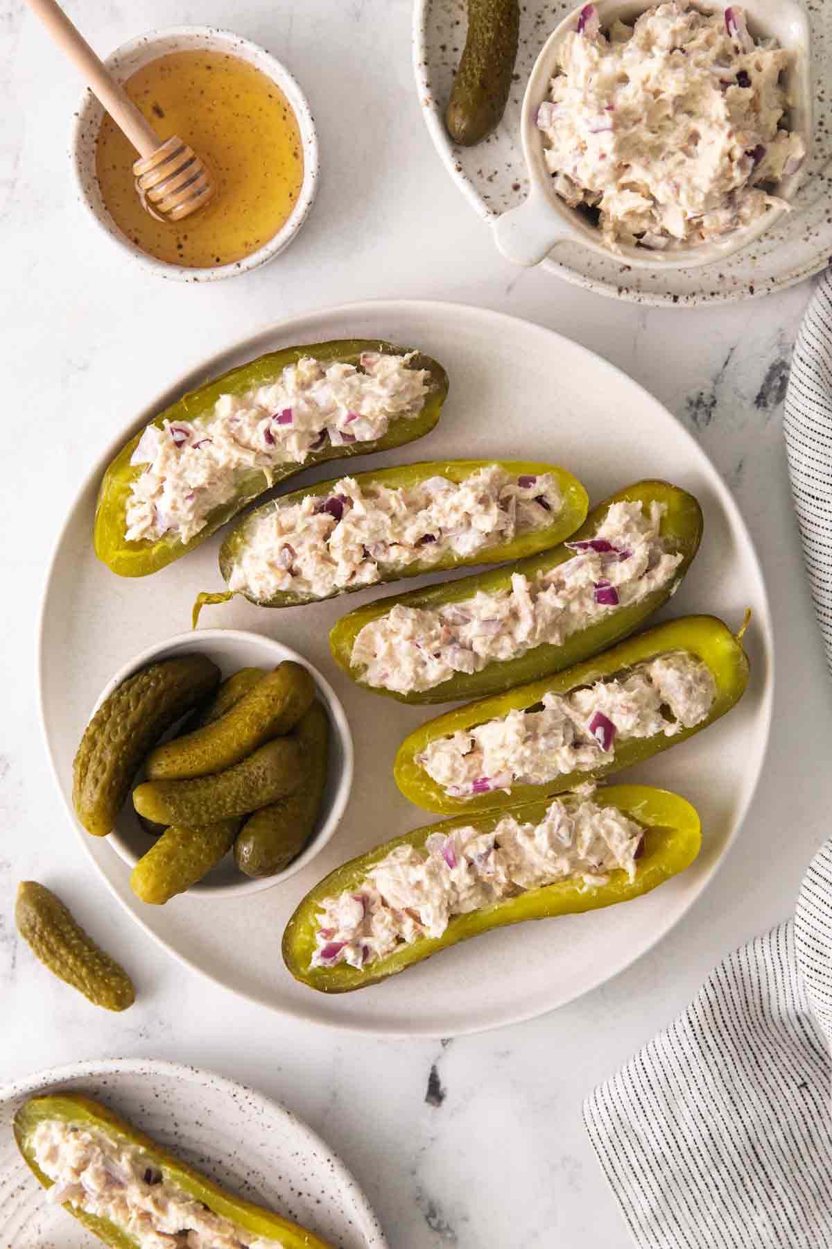 Tuna Salad Pickle Boats on Tray