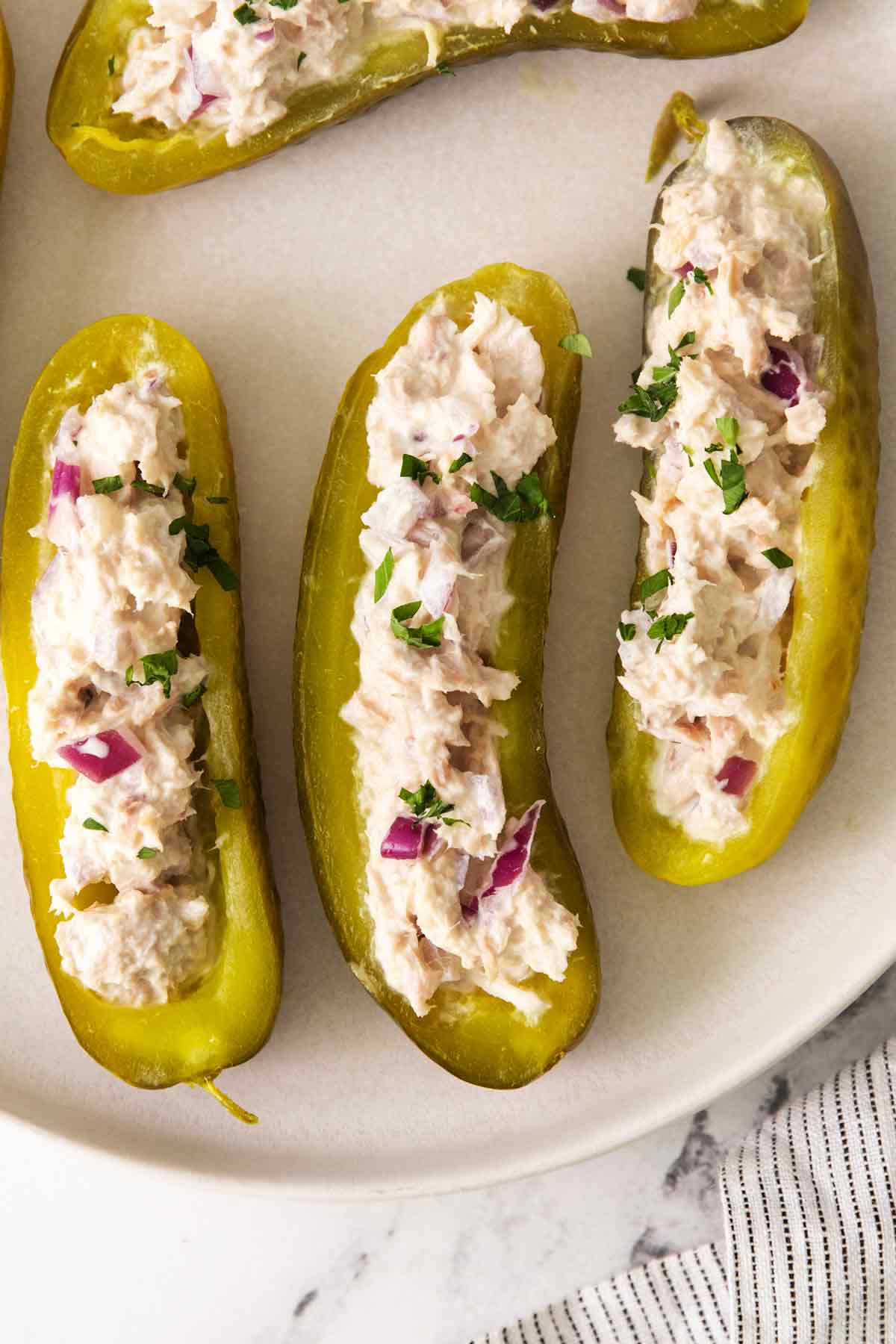 Tuna Salad Stuffed Dill Pickles