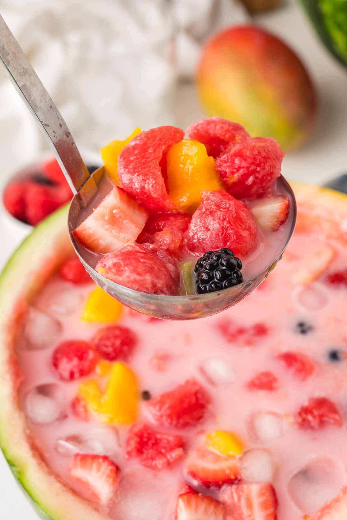 Ladle full of fruit from Hwachae punch