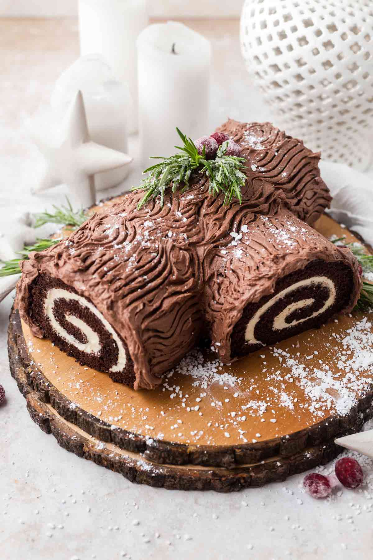 Yule Log Cake made with Cake Mix